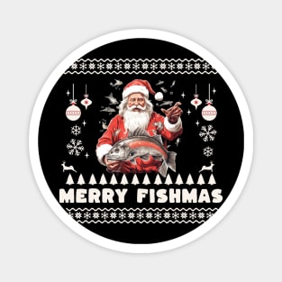 Merry Fishmas Santa Fishing Ugly Christmas Sweater Magnet